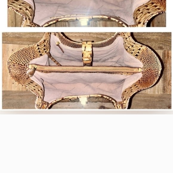 Gold Croc-Embossed Tote Bag with Decorative Bow BRAHMIN  Mallory Tote FIRM PRICE - Picture 3 of 15